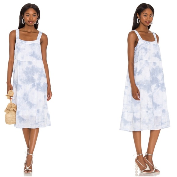 RAILS | Blue Coastal Vacation Amaya Midi Tier Dress in Cascade Tie Dye | Size XS - Picture 4 of 13